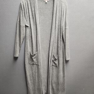 GB Girls Light Gray Open Front Long Cardigan With Pockets